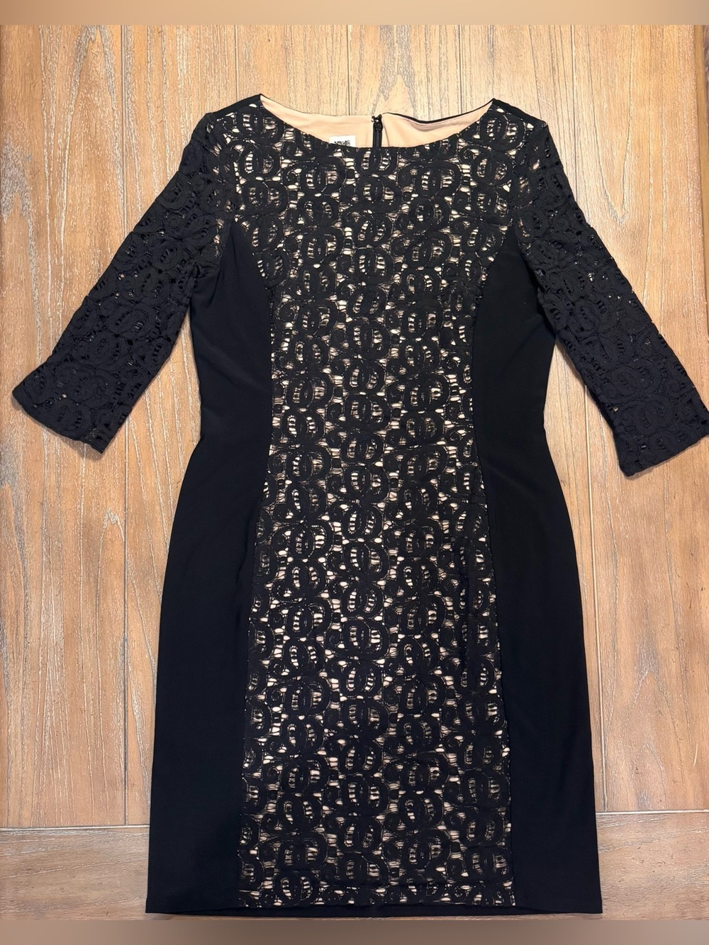 Anne Klein Black Lace Sheath Dress with Nude Lining
